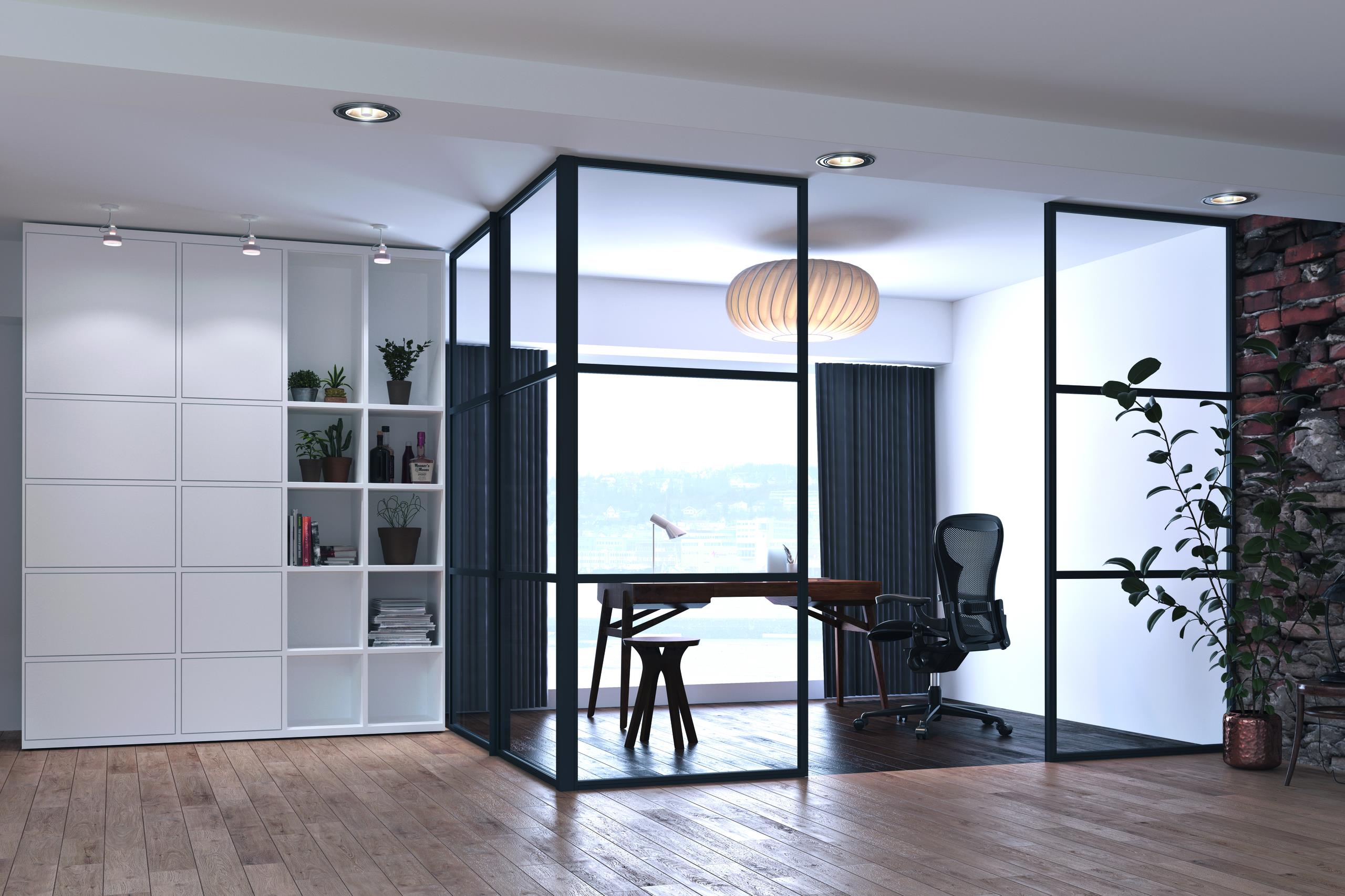 AluSpace internal fixed screens featured for a home office